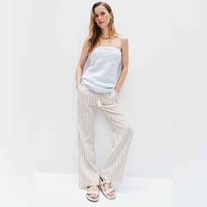 Ellen Tracy Linen Stripe Wide Leg Pants Women's Small White w/ Black pinstripes